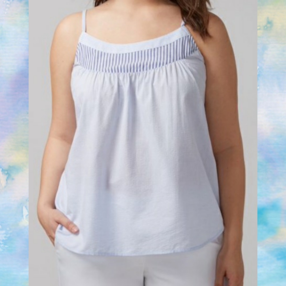 Lane Bryant Seersucker Cami Top, Blues /White